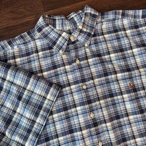 Ralph Lauren Mens Shirt 2XB Blue Plaid Short Sleeve Button Up Preppy Casual Dad